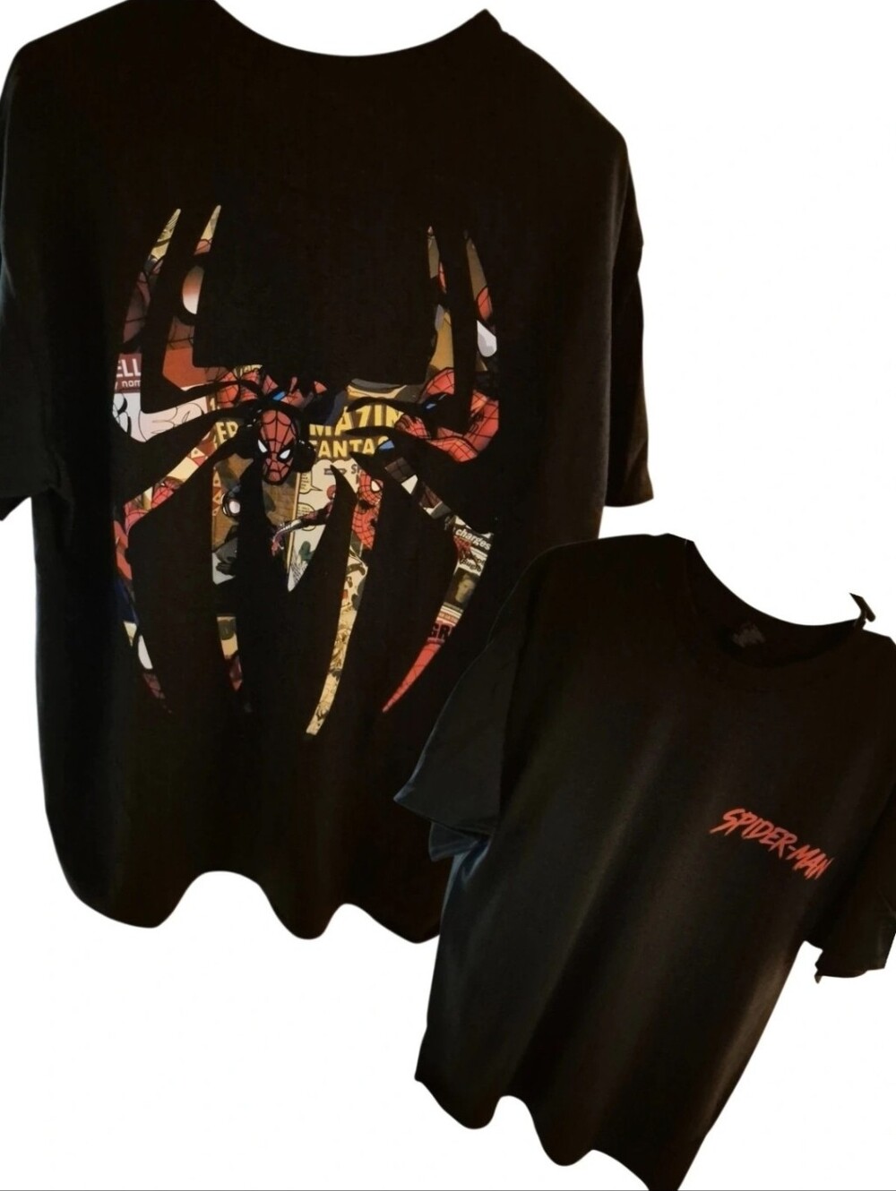 Spiderman Black Tee with Multi-Color Comic Spider Graphic